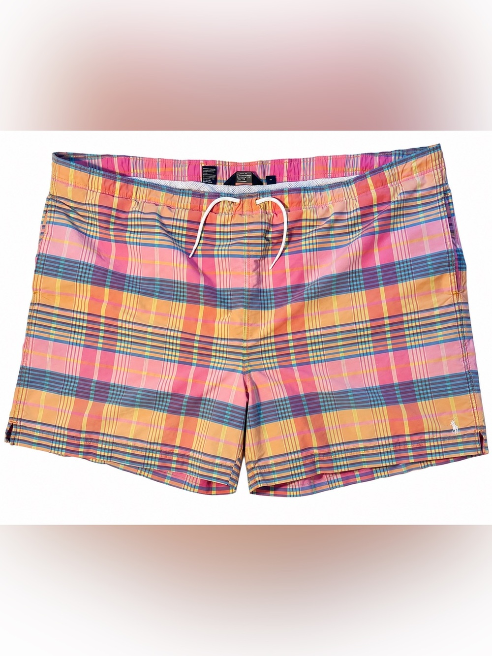 Ralph Lauren Pink, Orange & Blue Plaid Swim Trunks 3X